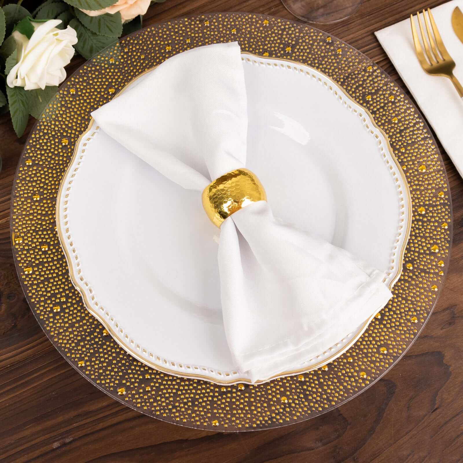 Alternative view of 6-Pack Plastic Charger Plates 13" Round Clear with Gold Pearl Beaded Rim - Upscale Dinner Serving Plates